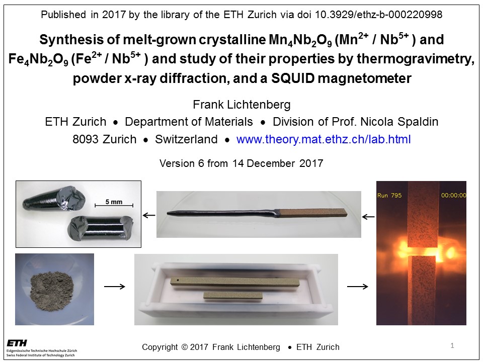 Synthesis of melt-grown crystalline Mn4Nb2O9